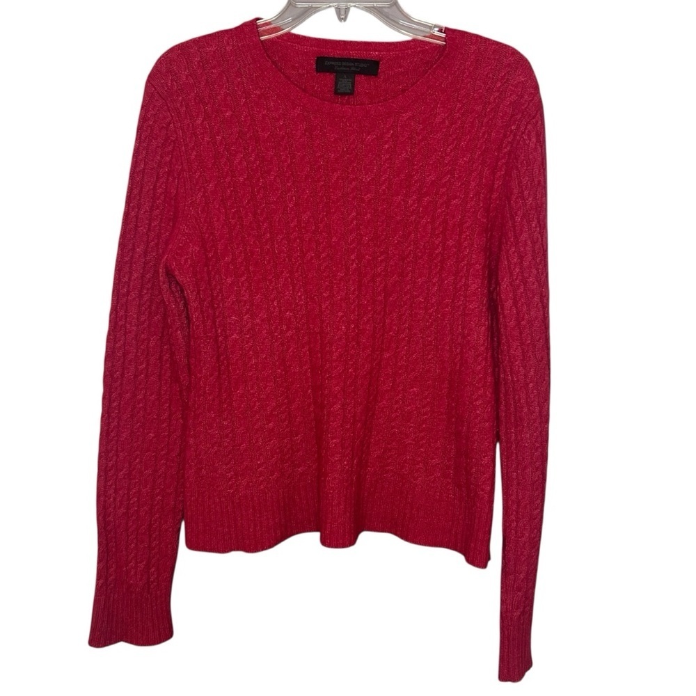Express Design Studio Cashmere Blend Cable Knit Sweater Red Large